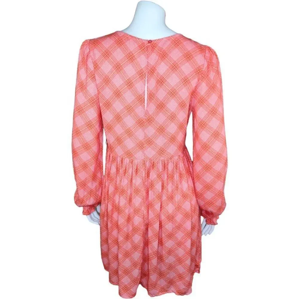 NWT BP. Womens‎ XS Pink Red Ian Bias Plaid Long Balloon Sleeve Midi Dress…